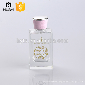 100ml hot stamping perfume glass bottle with leather caps